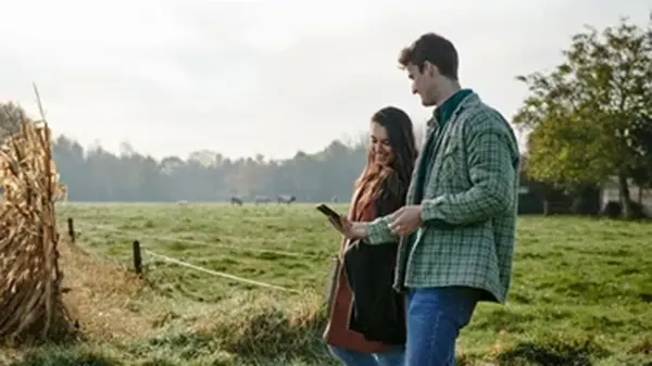 Tjej och kille som är ute och går